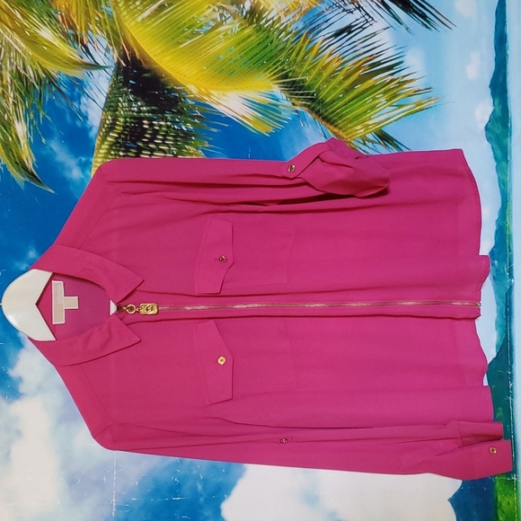 Michael KORS PINK DRESS LONG SLEEVES BLOUSE W/ZIP UP FRONT S 14P - Picture 1 of 3